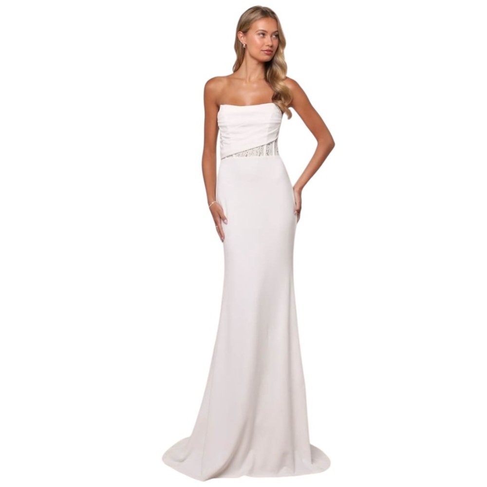Lulus Avowed Adoration White Sheer Lace Pleated Strapless Maxi Dress